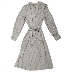 H&M Shirt Dress with Tie Waist Beige/Black Print Long Sleeves Size S